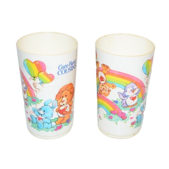 Care Bears Bear Cousins Vintage 1985 Deka Plastic Kids Cup Glass - Lot of 2 - Picture 1 of 7